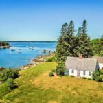 Aerial view of house and harbor Brooklin Maine